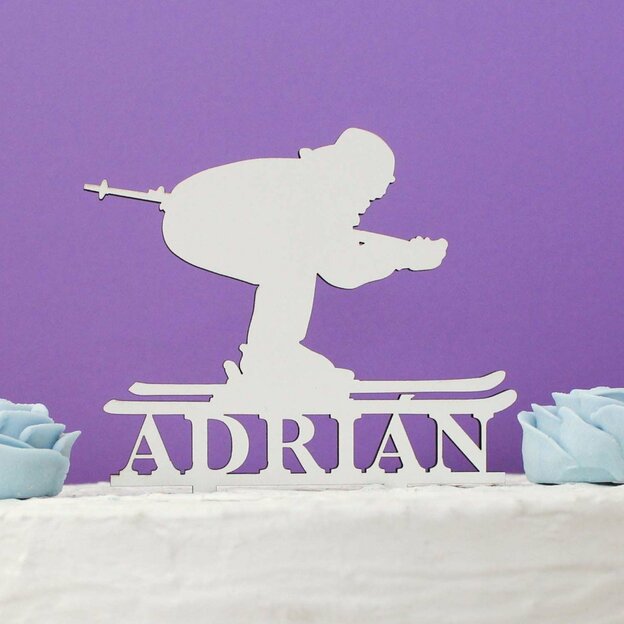 Drevený zápich na tortu s menom - Lyžiar