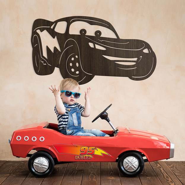 Wooden Wall Art for Children&#039;s Room - Lightning McQueen, Cars