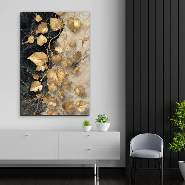 Stylish painting - Golden vine leaves