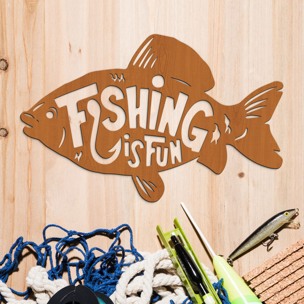 Gift for Fisherman - Wooden Sticker - Fishing is Fun