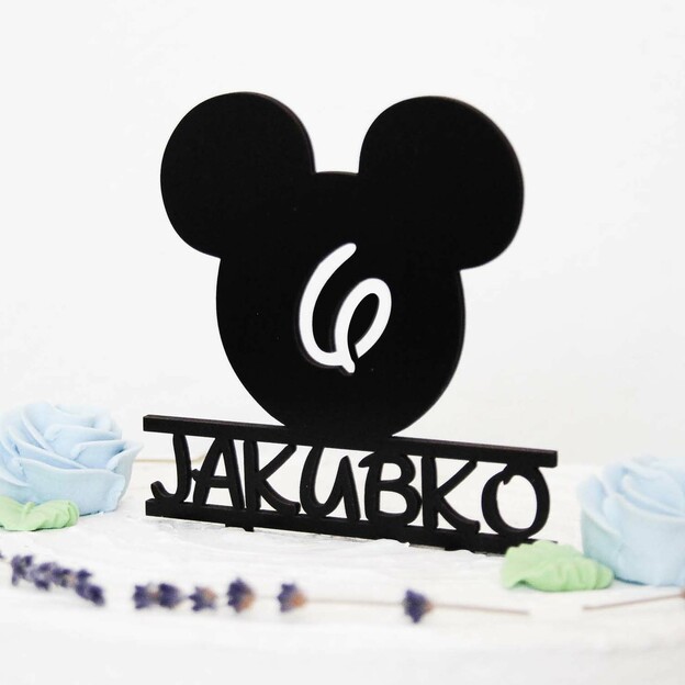 Drevený zápich do torty s menom a vekom - Mickey Mouse