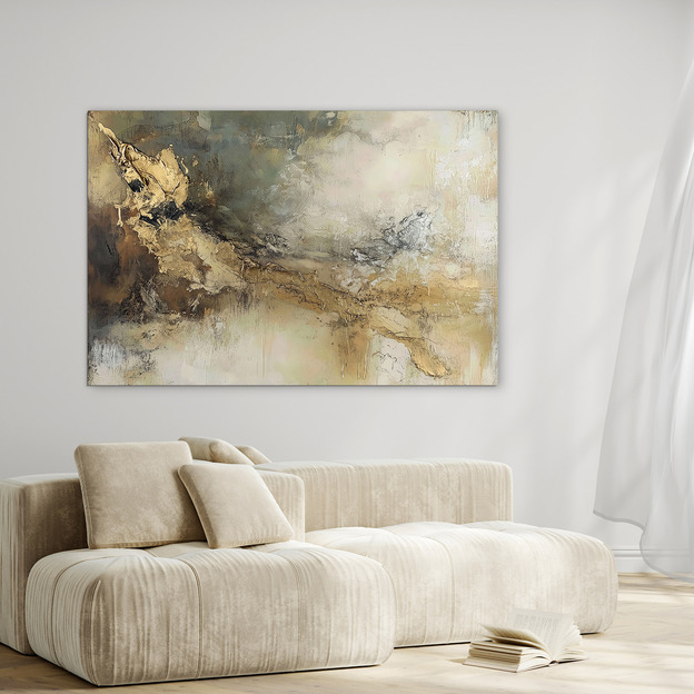 Abstraktný obraz na dreve - Zlatá elegancia