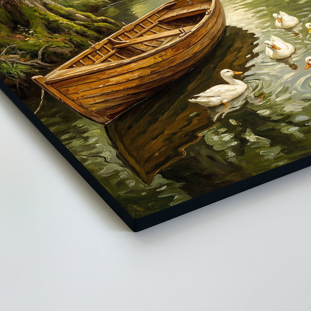 Maľovaný obraz do obývačky - Čln s kačkami