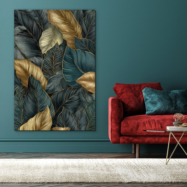 Luxury painting - Golden and green leaves