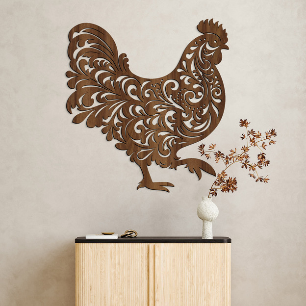 Fából készült díszített kép - Tyúk