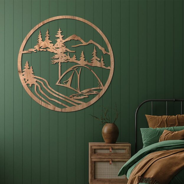 Cut-out Wooden Wall Art - Tent in the Forest