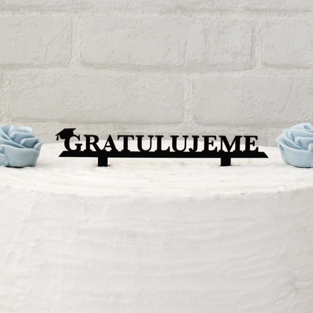 Drevený zápich na tortu - nápis gratulujeme pre študenta