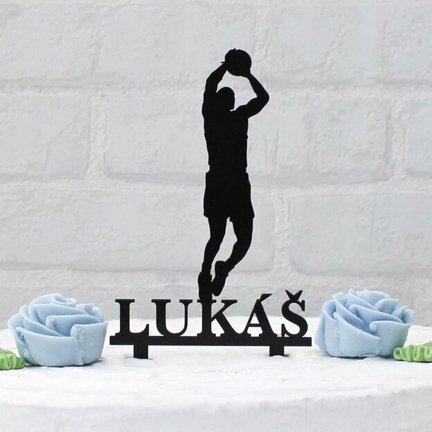 Drevený zápich na tortu s menom - Basketbalista
