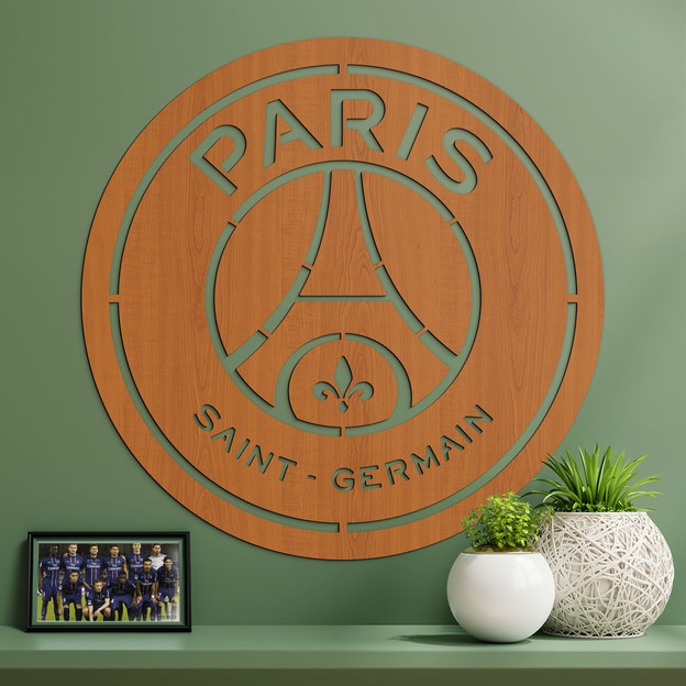 Drevené futbalové logo na stenu - PSG