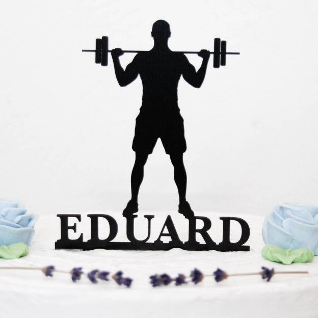 Drevený zápich na tortu s menom - Fitness kulturista chlap