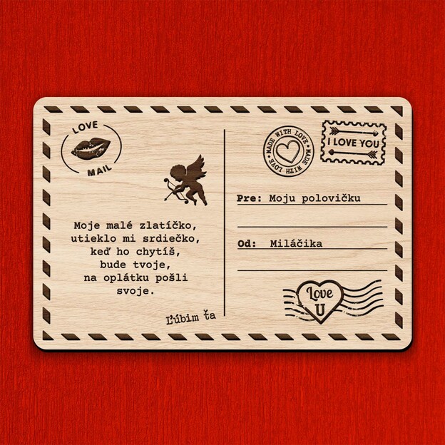 Valentínska pohľadnica z dreva - Darček z lásky 