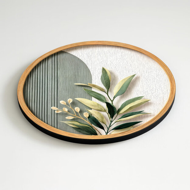 Kruhový art obraz na dreve - Botanica
