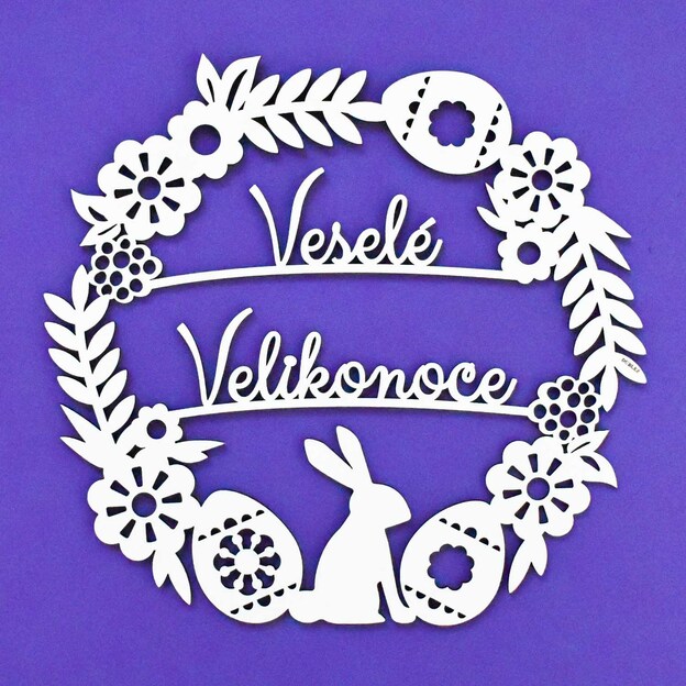 Dřevěný věnec na dveře - Veselé Velikonoce