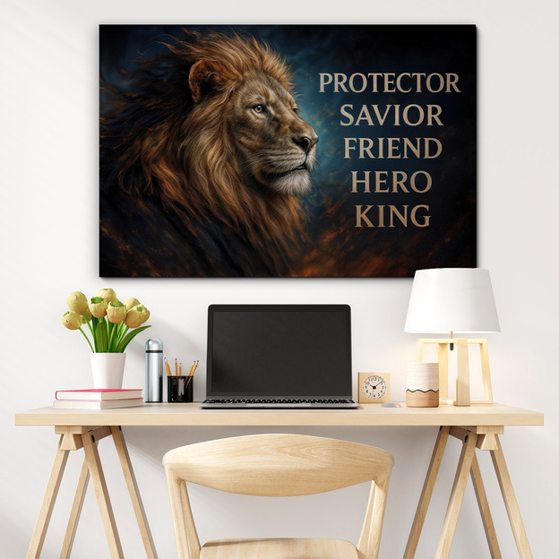 Wooden picture - Lion - Protector, Savior, Friend, Hero, King