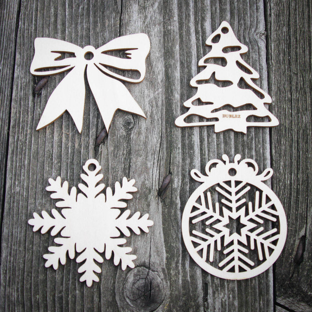 Dřevěné ozdoby na stromeček - Set 4 druhy po 5 ks (20ks)