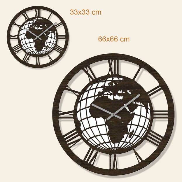 Wooden Clock - World Map