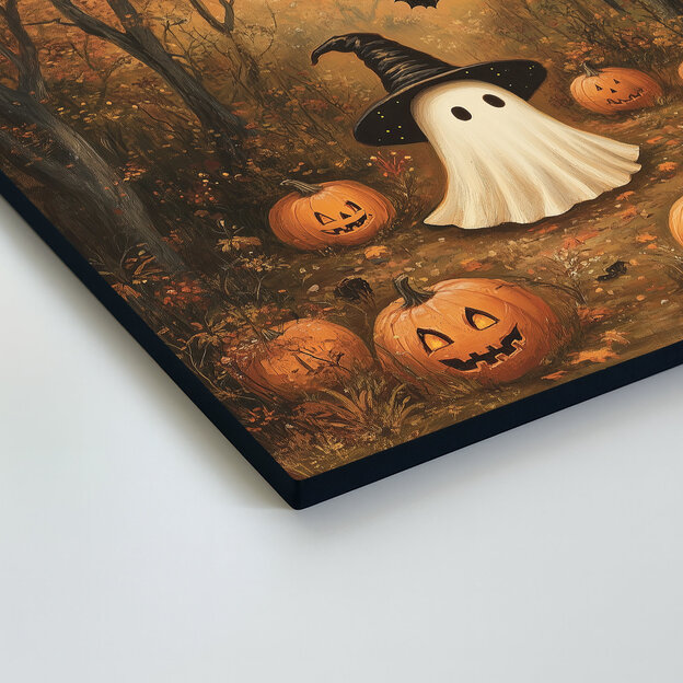 Halloween kép fából - Szellem és tökök