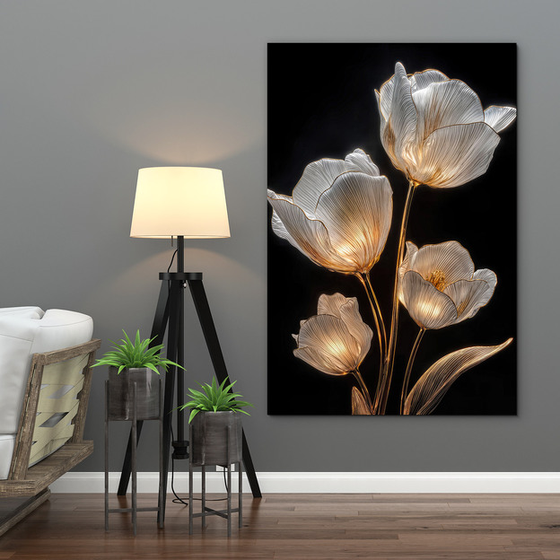 Drevený obraz - Biele tulipány