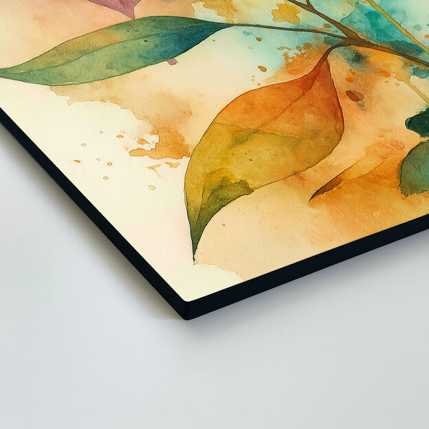 Wooden picture of leaves - Watercolor botany