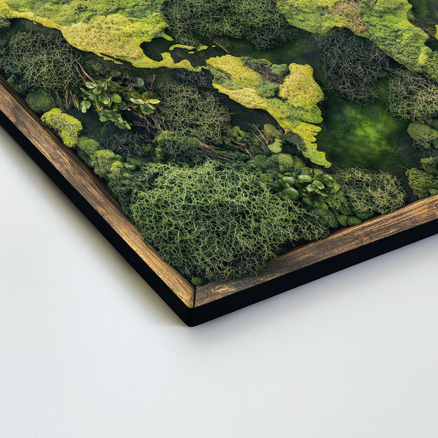 Imitație de mușchi - Hartă a lumii din lemn