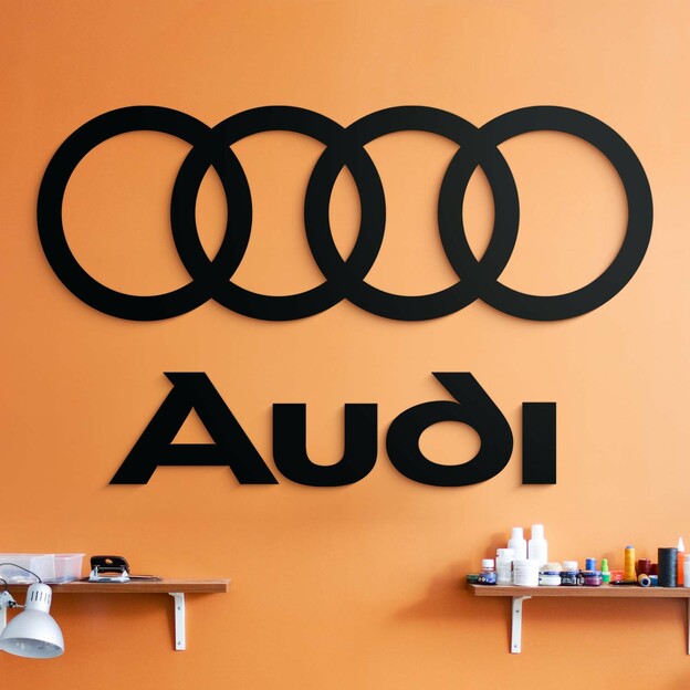 Wooden Logo and Inscription on the Wall - Audi