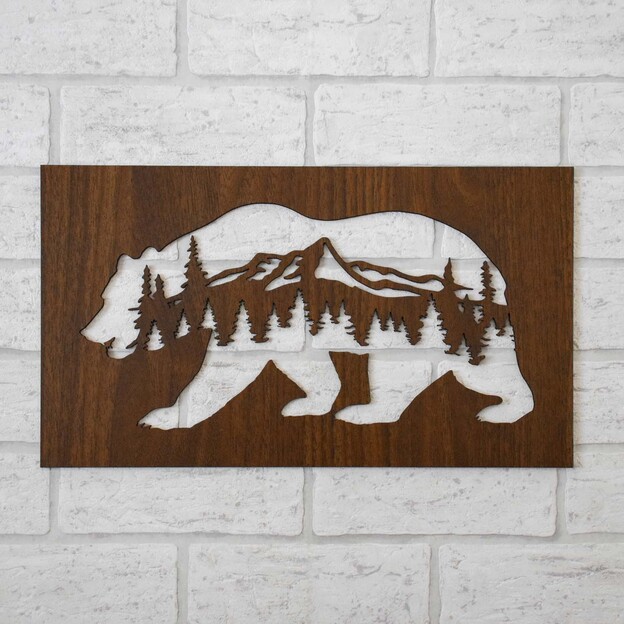 Wooden Wall Art - Bear &amp; Mountains