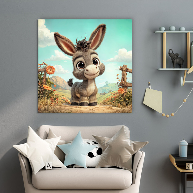 Drevený obraz farmárskeho zvieratka - Oslík