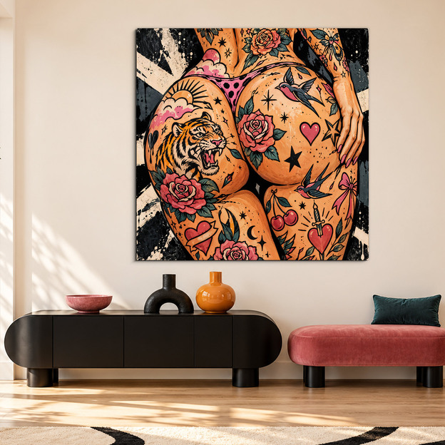 Old school image on wood - Tattoo Woman