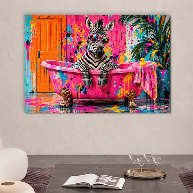 Farebný street art obraz - Zebra vo vani