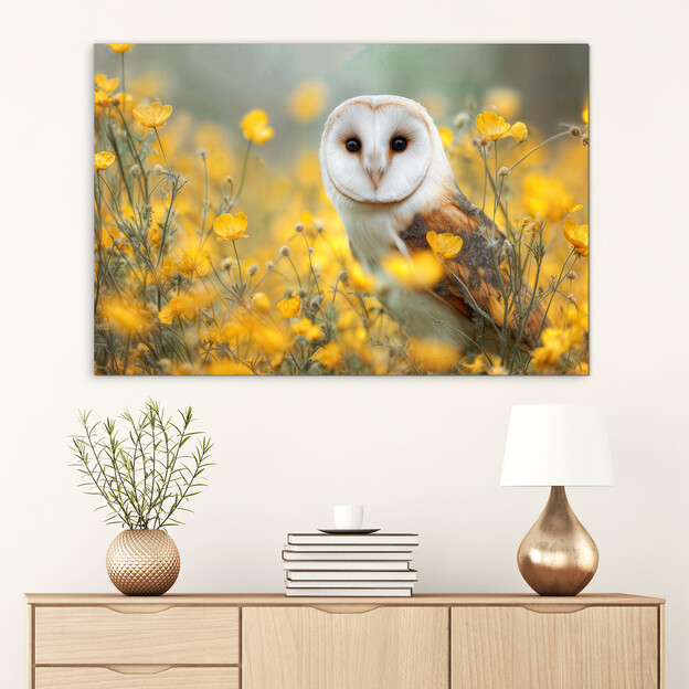 Wooden picture - Owl in meadow flowers