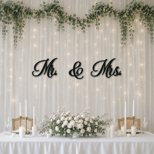 Drevený svadobný nápis - Mr. &amp; Mrs.
