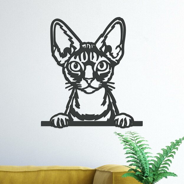 Wooden Wall Art of a Cat - Sphynx