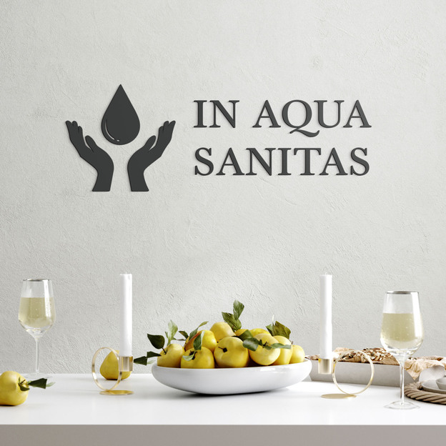 Wooden wall quote - In aqua sanitas