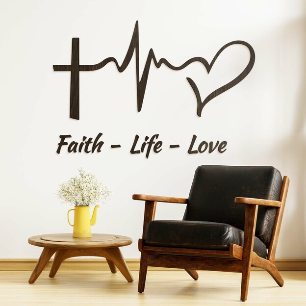 Wooden Christian Sticker - Faith, Life, Love
