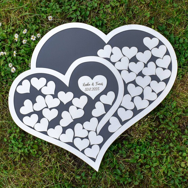 Drevená svadobná kniha hostí - Srdcia