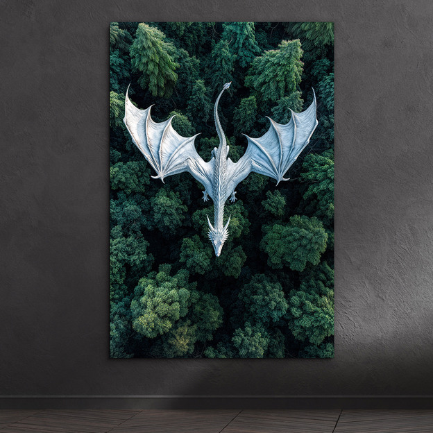 Colorful painting on wood - White dragon