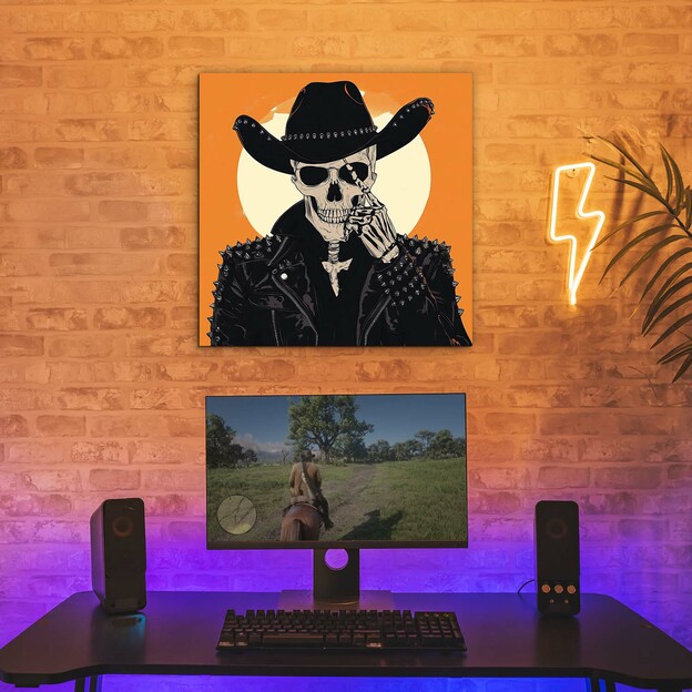 Orange Wall Art - Cowboy Skull
