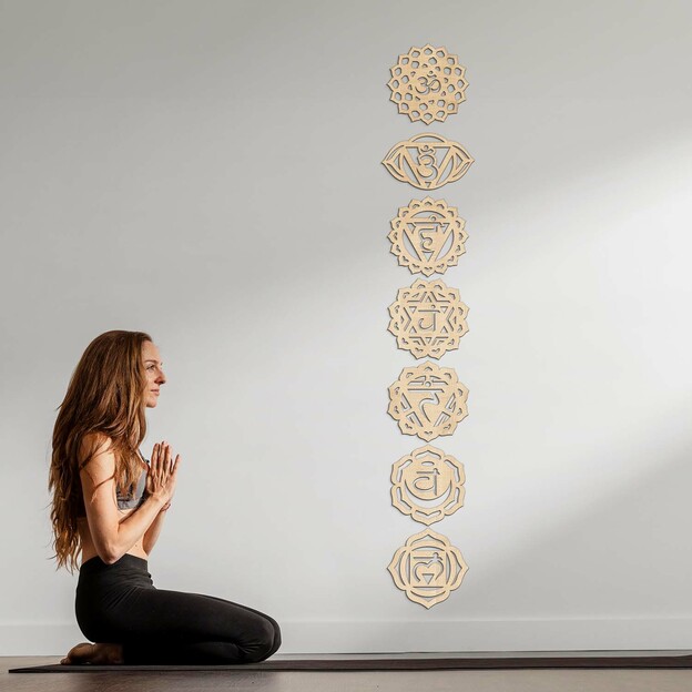 Wooden 3D Symbols on the Wall - Chakras