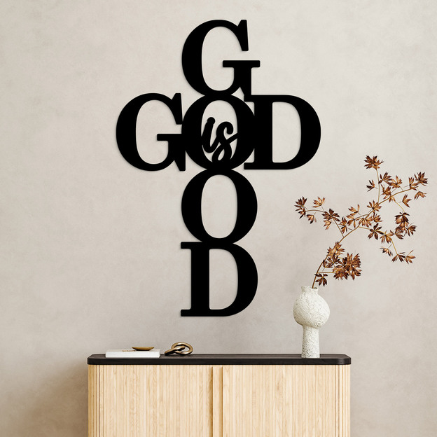 Cruce modernă din lemn pentru perete - God is good