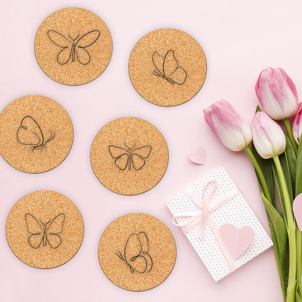 Copy - Cork Coasters for Glasses - Flowers (6 pcs)