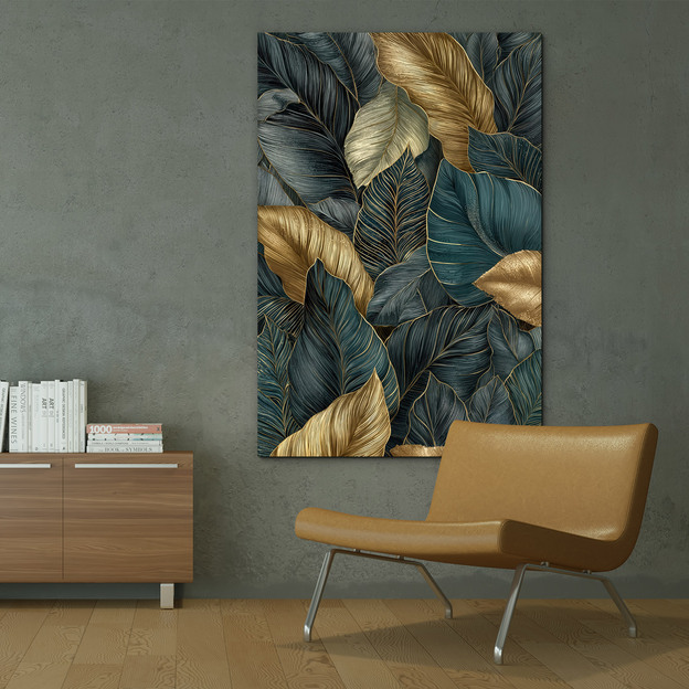 Luxury painting - Golden and green leaves