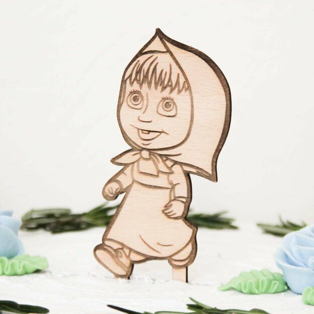 Drevená figúrka na tortu - Máša a medveď