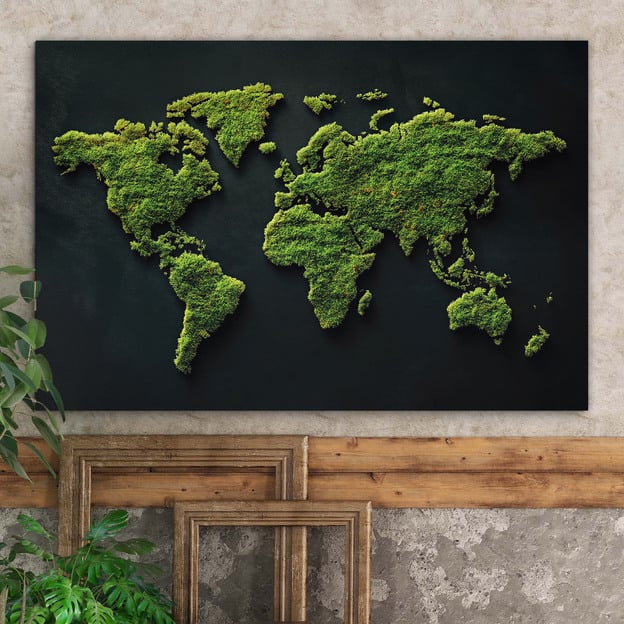 Wooden Wall Art - Moss World Map
