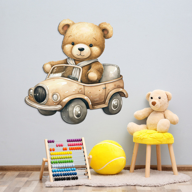 Wooden picture for children - Teddy bear in a car