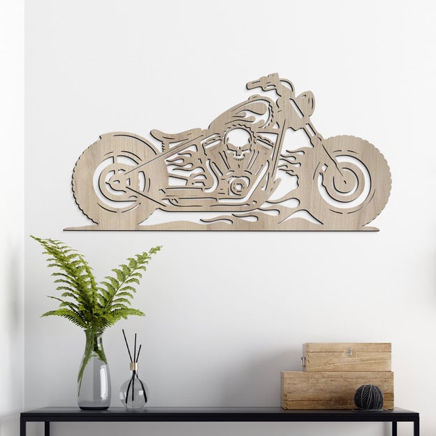 Drevený obraz motorky - Chopper s lebkou