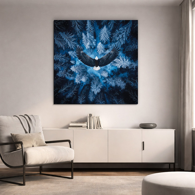 Drevený obraz - Orol nad lesom