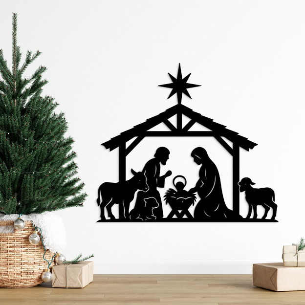Wooden wall-mounted nativity scene