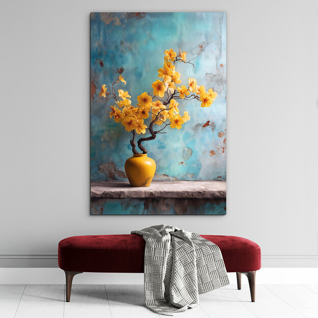 Dizájnos falikép – Sárga virágok vázában