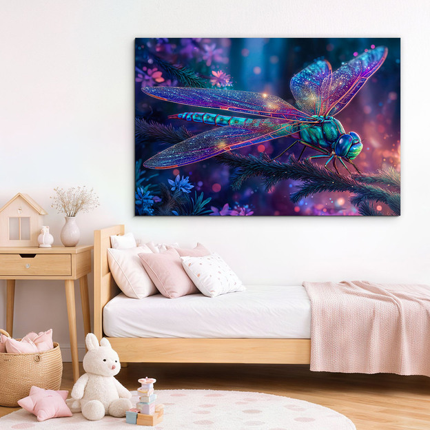 Drevený obraz - Neonová vážka