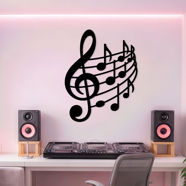 Carved 3D wall picture - Treble clef with notes